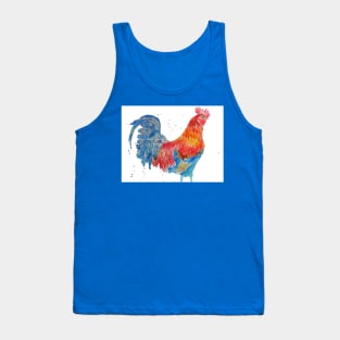 Rooster Chicken Watercolor Painting on White Tank Top